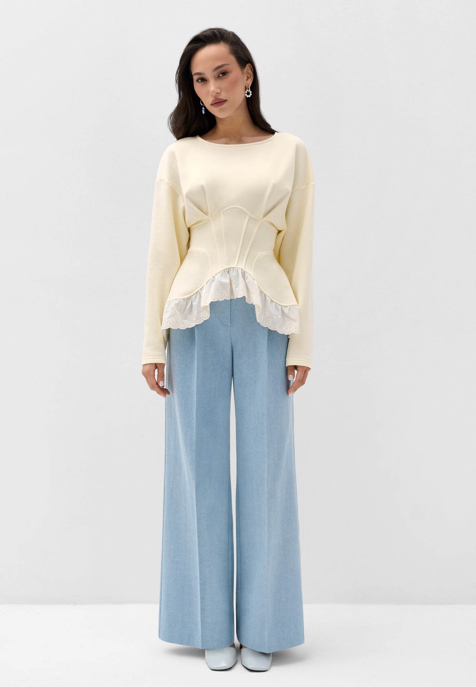 Брюки палаццо из денима