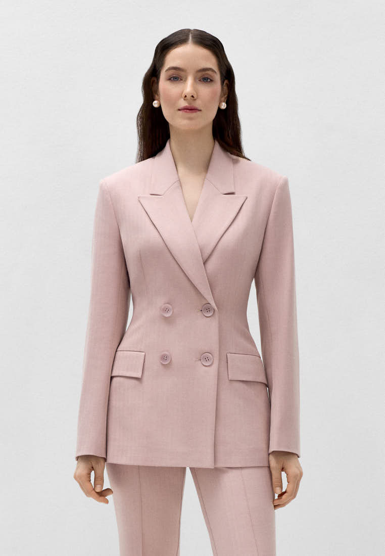 Двубортный жакет с жаккардовым рисунком елочка