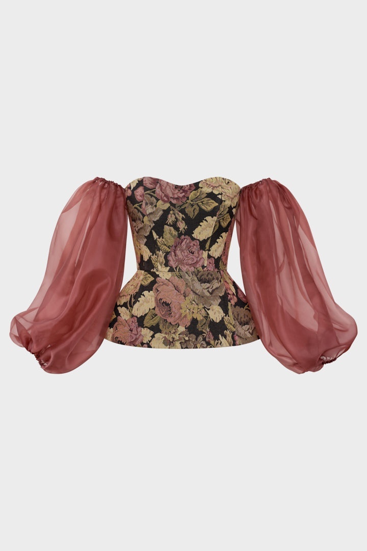 Топ бюстье с рукавами из органзы