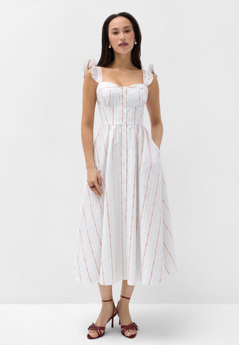 Платье с крылышками с фактурной полоской