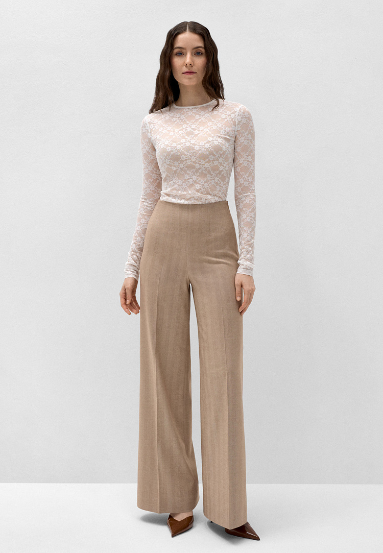 Брюки палаццо с жаккардовым рисунком елочка