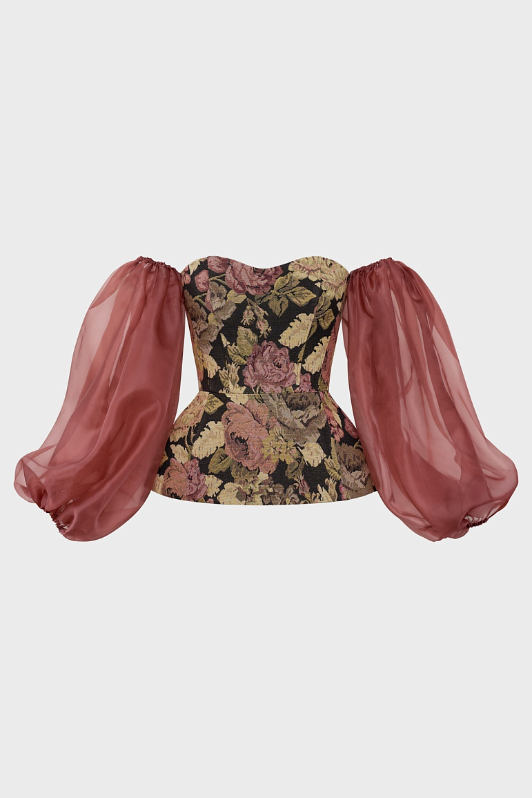 Топ бюстье с рукавами из органзы